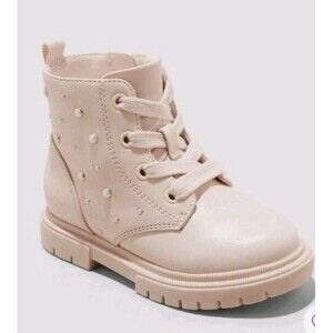 Cat & Jack Toddler Girls Amaya Side Zip Lace-Up Combat Boots Pink Blush
